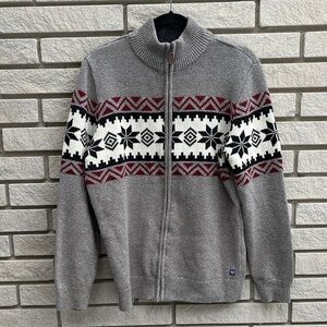 Chaps Grey Fair Isle Full Zip Sweater SzM